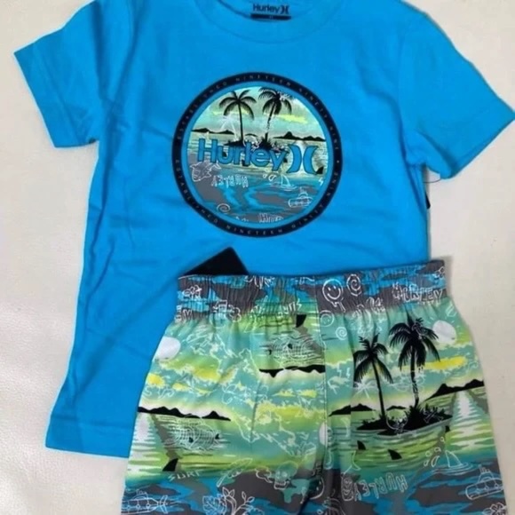 Hurley Colorful Sea palm trees ocean lovers shorts set 8010 - Picture 3 of 6